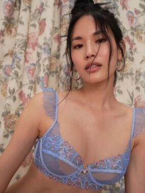For Love And Lemons Bell Bow Underwire Bra - Sheer Floral Embroidery 36D